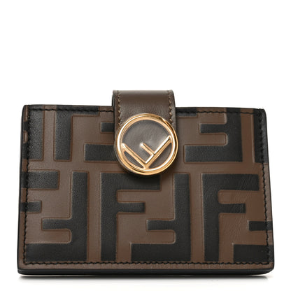 Fendi Vitello Soft F is Fendi Bi-Color FF 1974 Embossed Gusseted Card Holder Maya Black 1 of 7