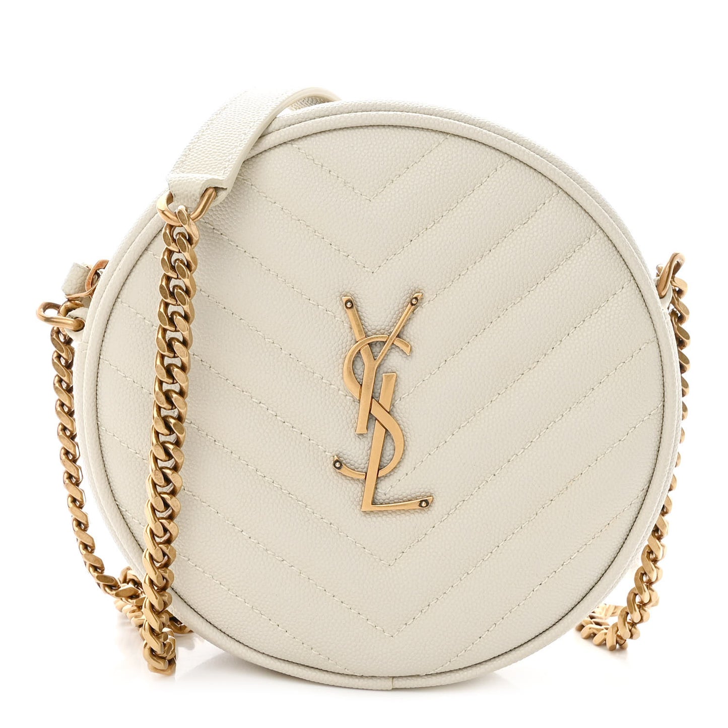 Grain De Poudre Matelasse Chevron Quilted Round Vinyle Camera Bag White