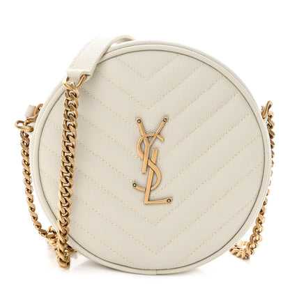 Saint Laurent Grain De Poudre Matelasse Chevron Quilted Round Vinyle Camera Bag White 1 of 9