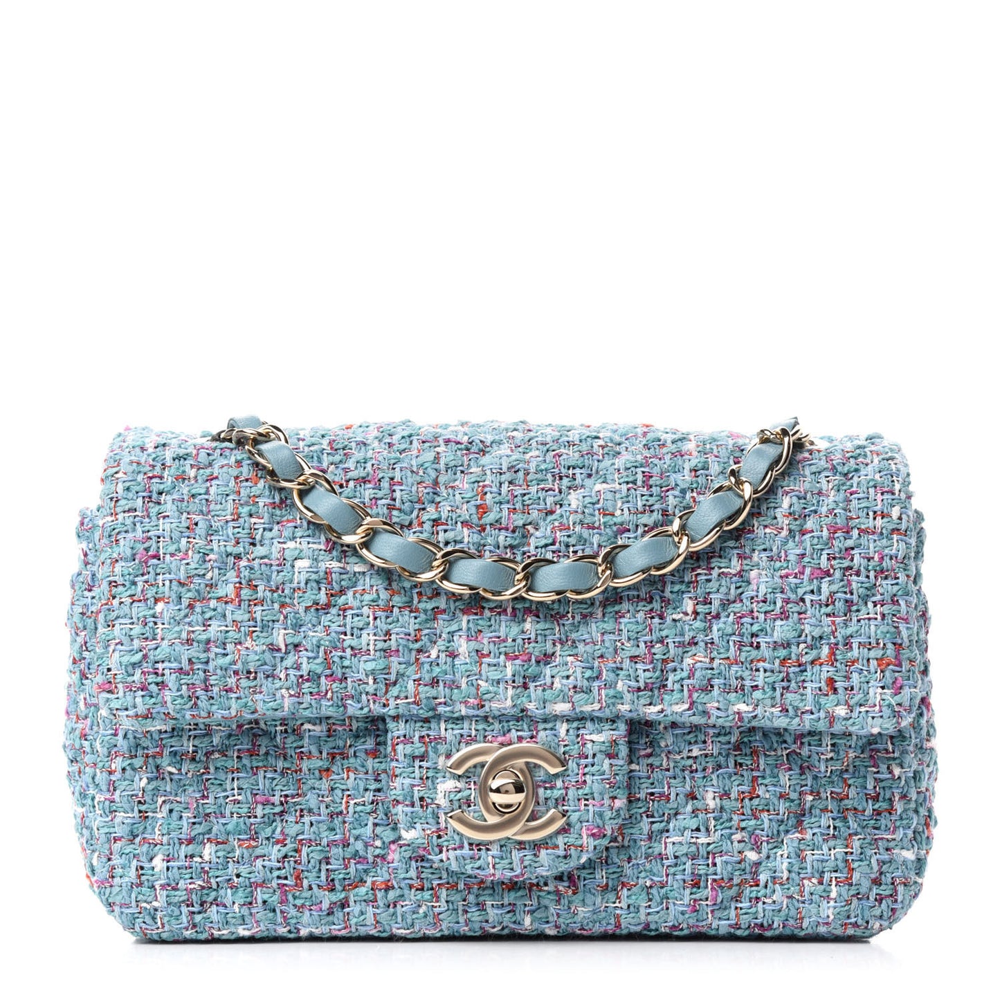 Tweed Quilted Mini Rectangular Flap Turquoise Purple White Red