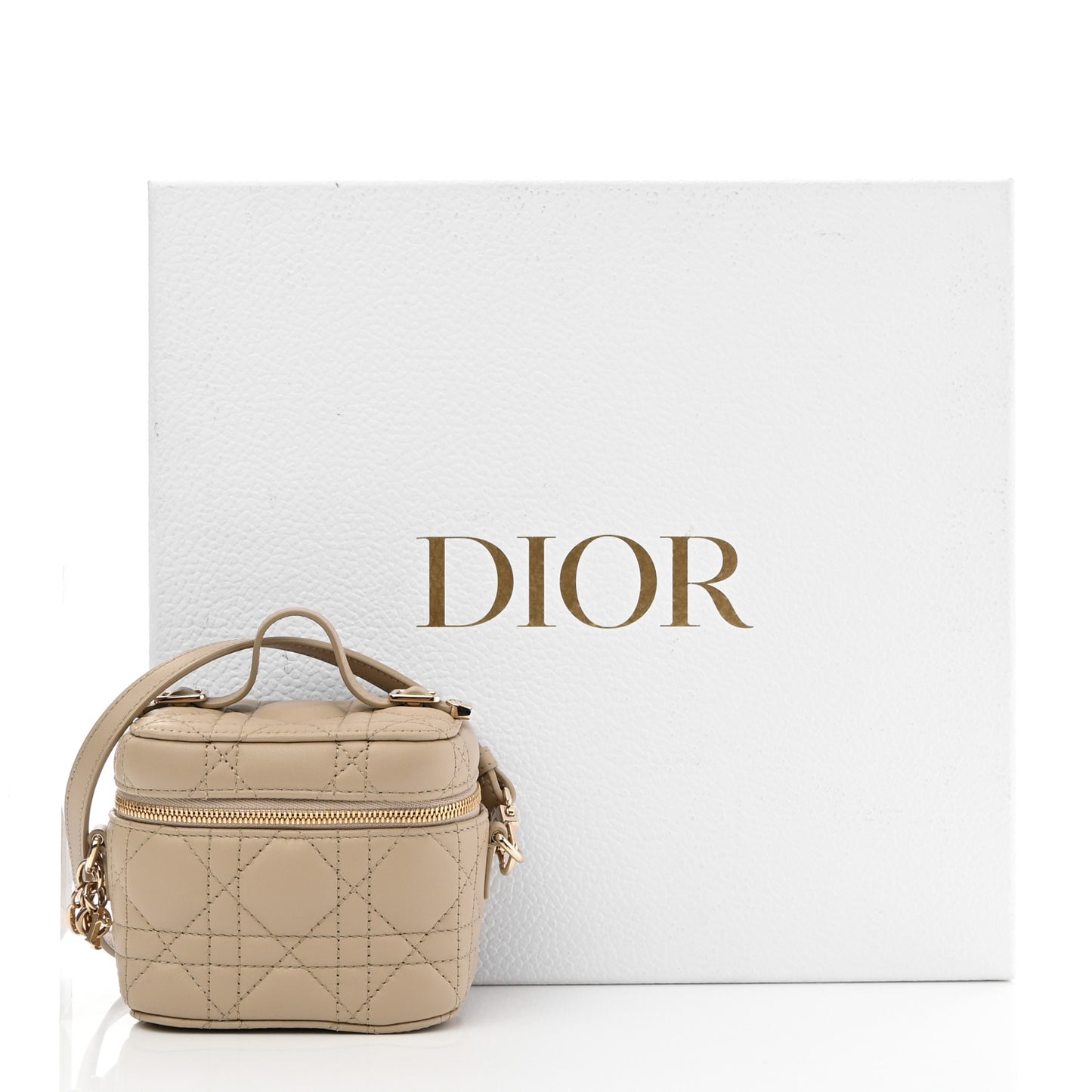Lambskin Cannage Micro Lady Dior Vanity Case Beige