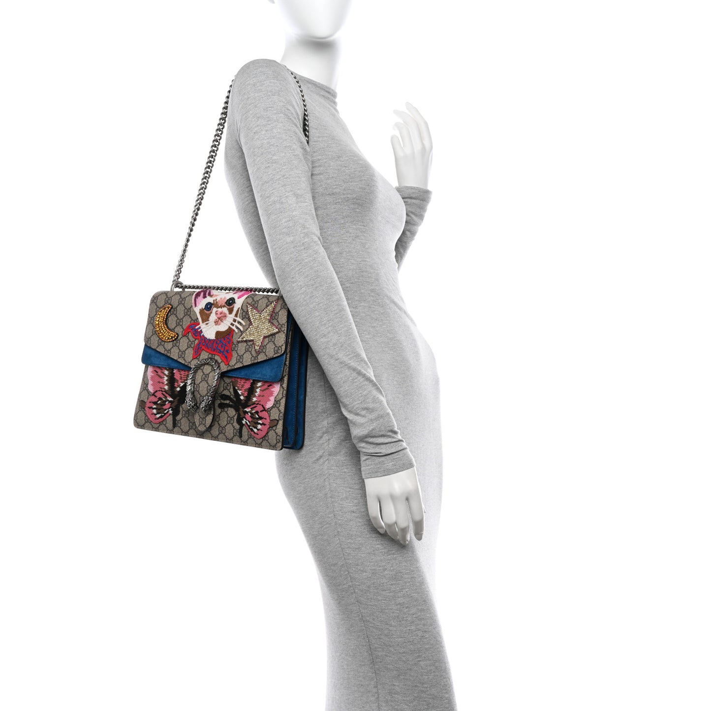 GG Supreme Monogram Embroidered Medium Dionysus Shoulder Bag Blue