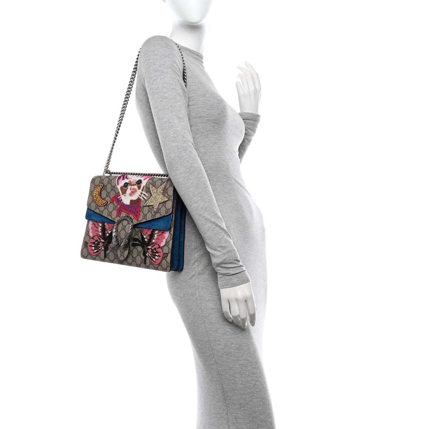 Gucci GG Supreme Monogram Embroidered Medium Dionysus Shoulder Bag Blue 2 of 14