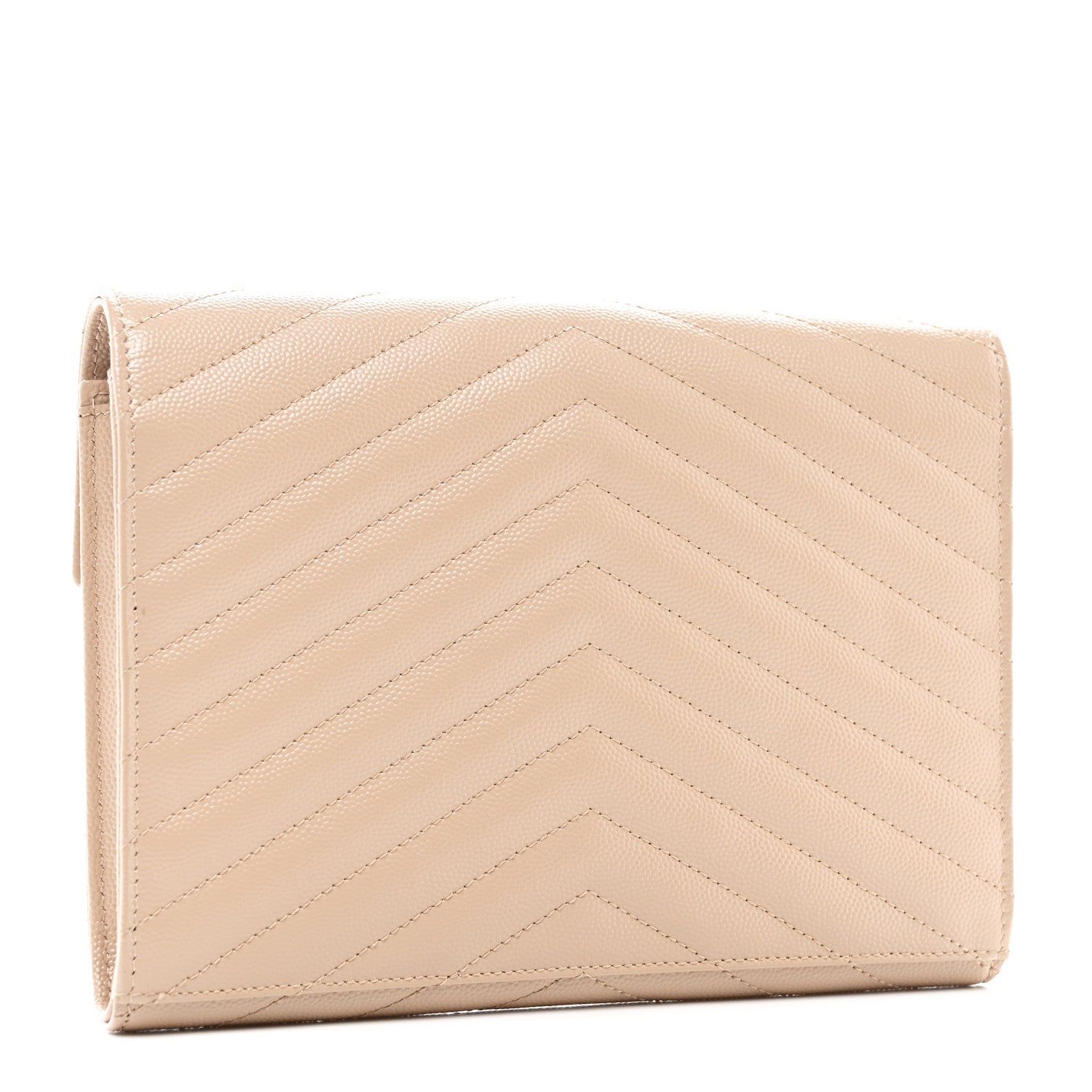 Saint Laurent Grain De Poudre Matelasse Chevron Monogram Envelope Clutch Dark Beige 3 of 8