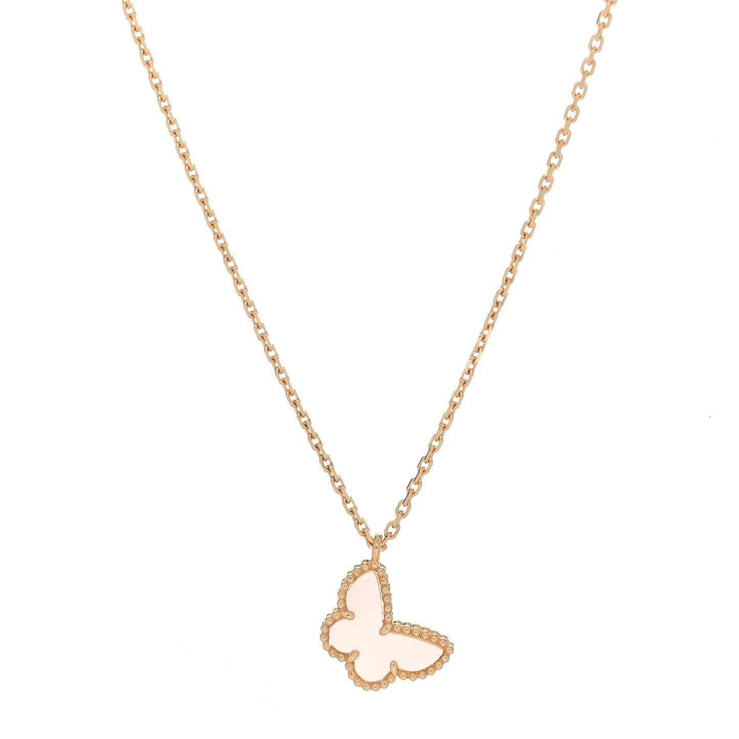 18K Yellow Gold Mother of Pearl Sweet Alhambra Butterfly Pendant Necklace