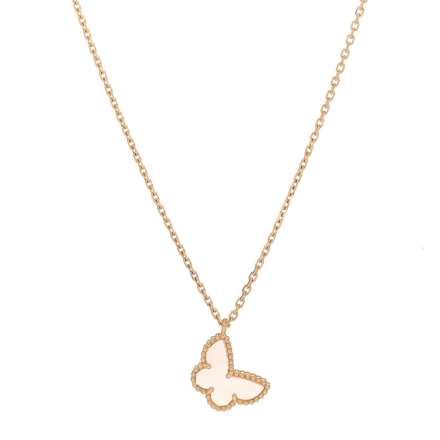 Van Cleef & Arpels 18K Yellow Gold Mother of Pearl Sweet Alhambra Butterfly Pendant Necklace 1 of 4