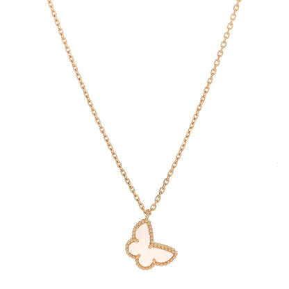 Van Cleef & Arpels 18K Yellow Gold Mother of Pearl Sweet Alhambra Butterfly Pendant Necklace 1 of 4