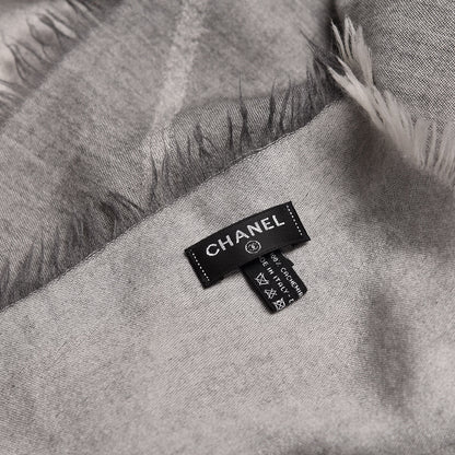 Chanel Cashmere Airplane Shawl Grey White 3 of 5