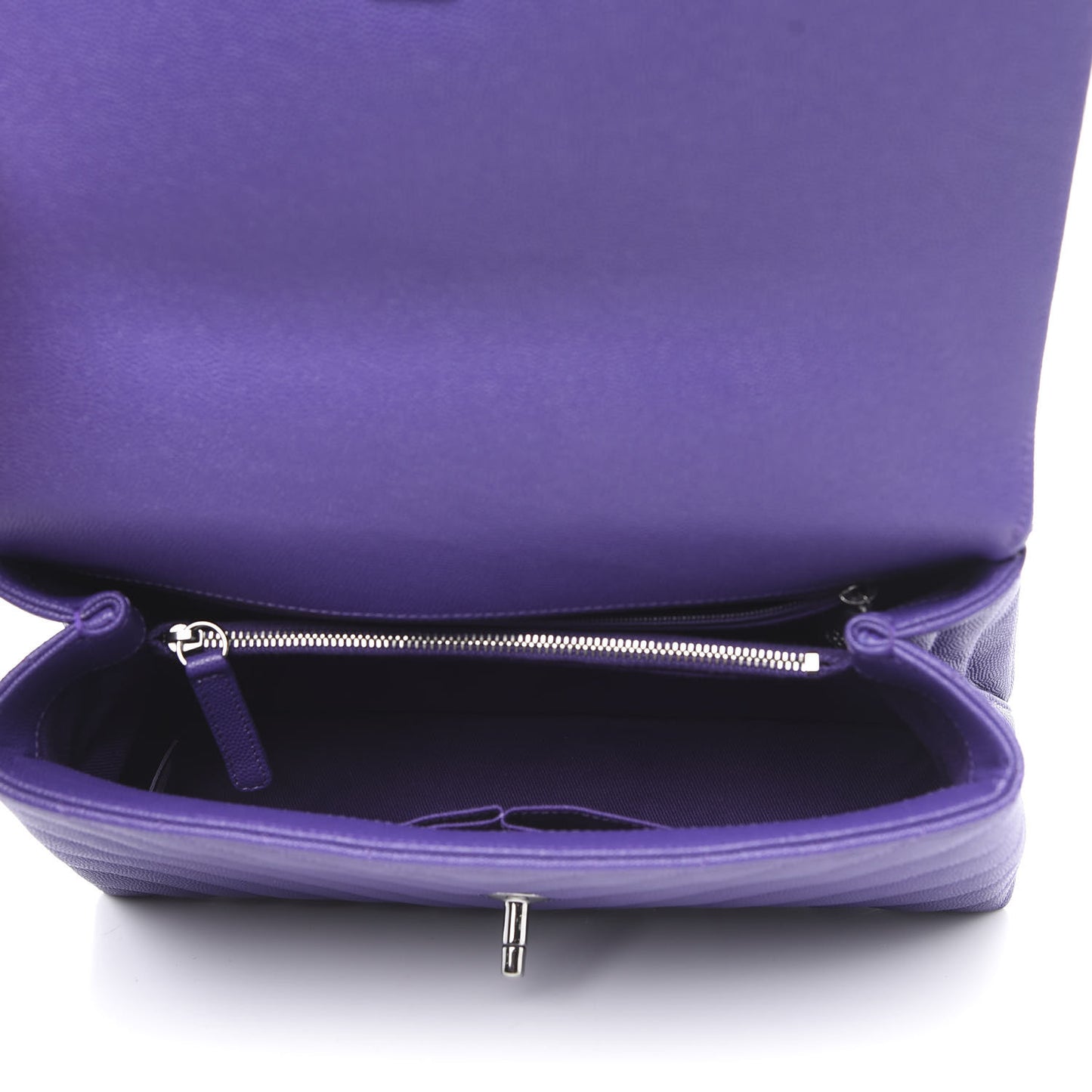 Caviar Chevron Quilted Small Coco Handle Flap Purple