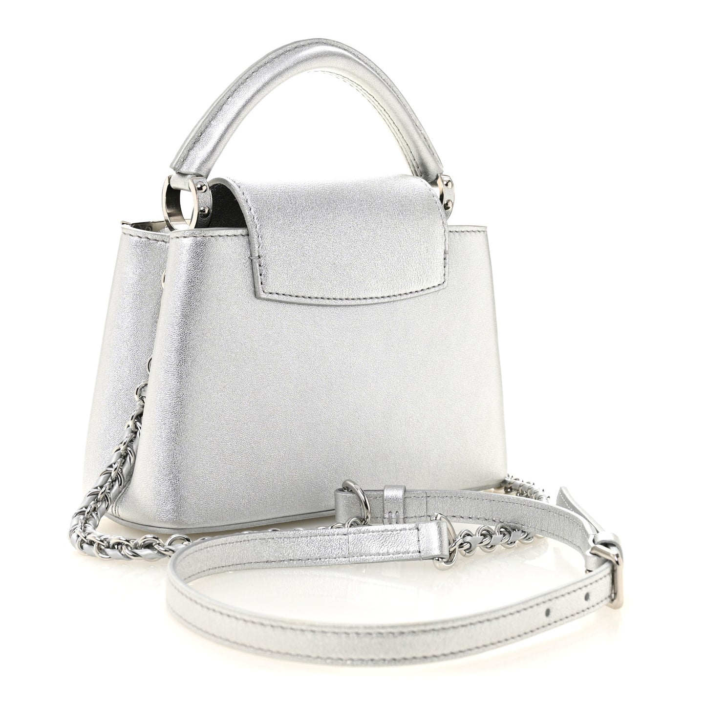 Lambskin Strass Mini Capucines  Silver