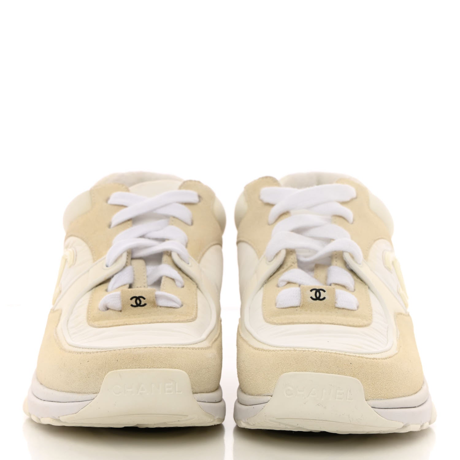 Chanel Suede Calfskin Fabric CC Sneakers 36 White 2 of 13