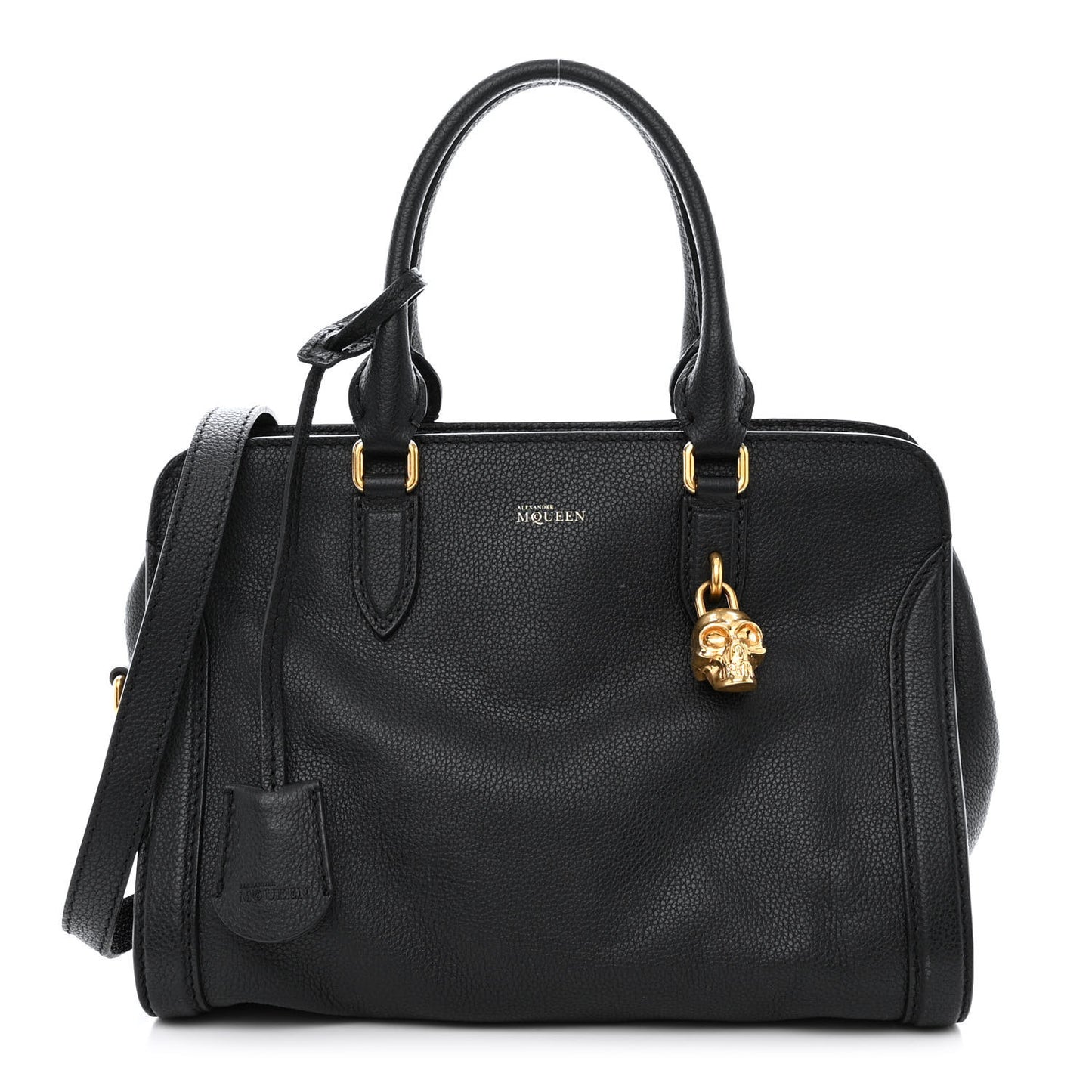 Pebbled Calfskin Small Skull Padlock Zip Around Tote Black