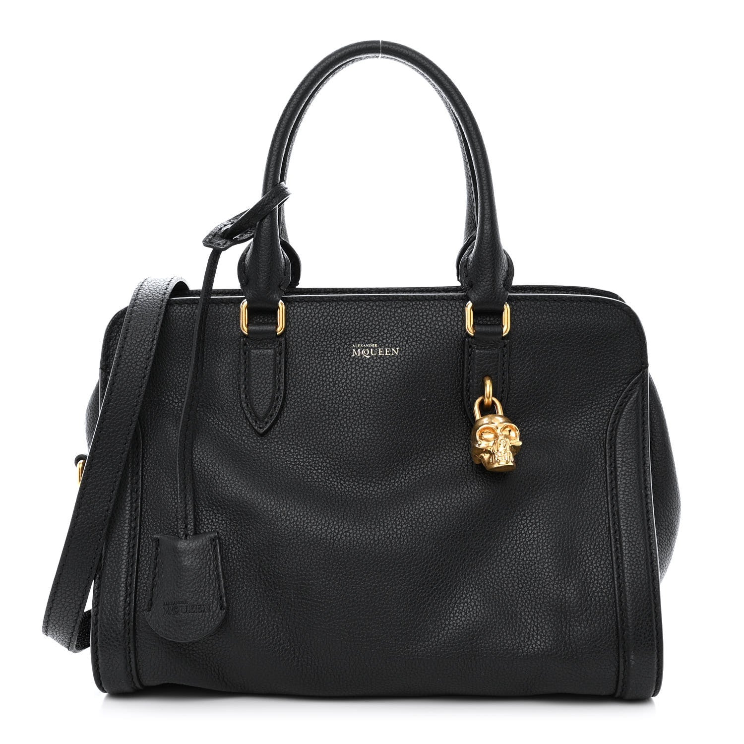 Alexander McQueen Pebbled Calfskin Small Skull Padlock Zip Around Tote Black 1 of 14
