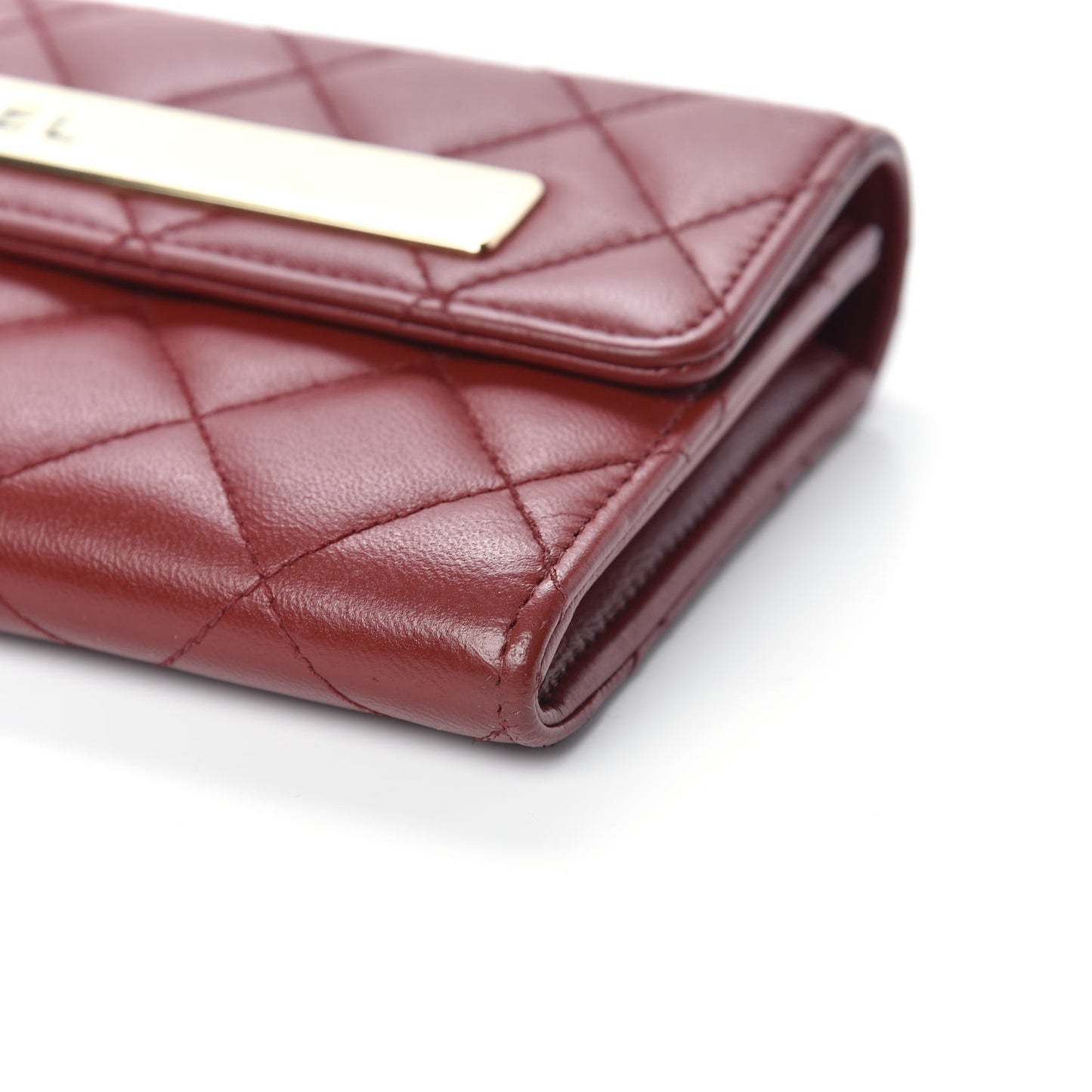 Lambskin Quilted Trendy CC Large Gusset Flap Wallet Dark Red