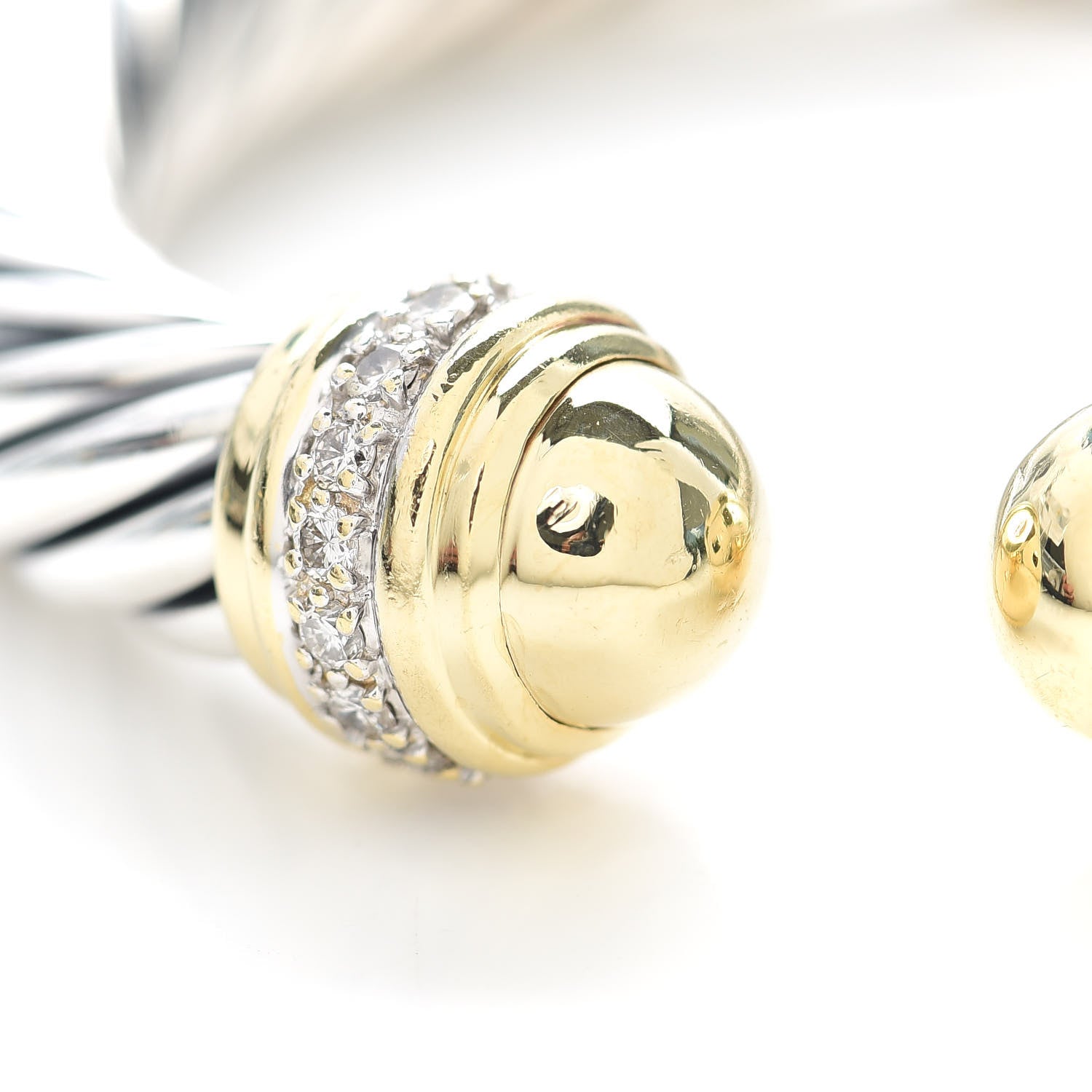 David Yurman Sterling Silver 18K Yellow Gold Diamond 10mm Cable Classics Dome Bracelet 4 of 4