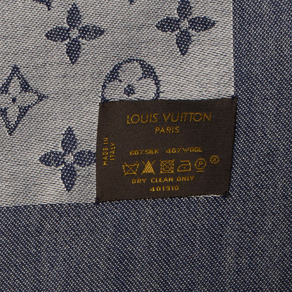 Louis Vuitton Silk Wool Monogram Denim Shawl Blue 5 of 5