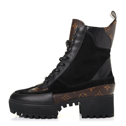 Louis Vuitton Suede Calfskin Monogram Laureate Platform Desert Boots 39.5 Black 1 of 4