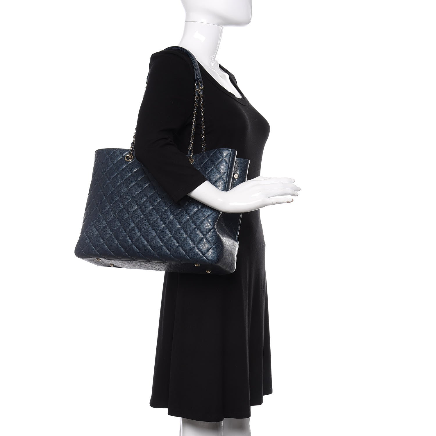 Chanel Metallic Caviar Quilted Large Classic Shopping Tote Dark Blue 2 of 10