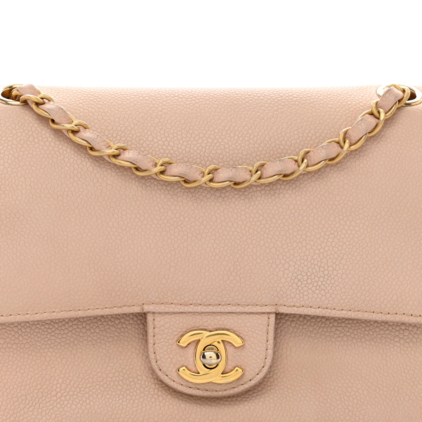 Grained Calfskin Medium Classic Pure Double Flap Nude