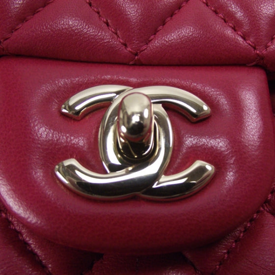 Lambskin Valentine Charms Medium Flap Raspberry Red 10P