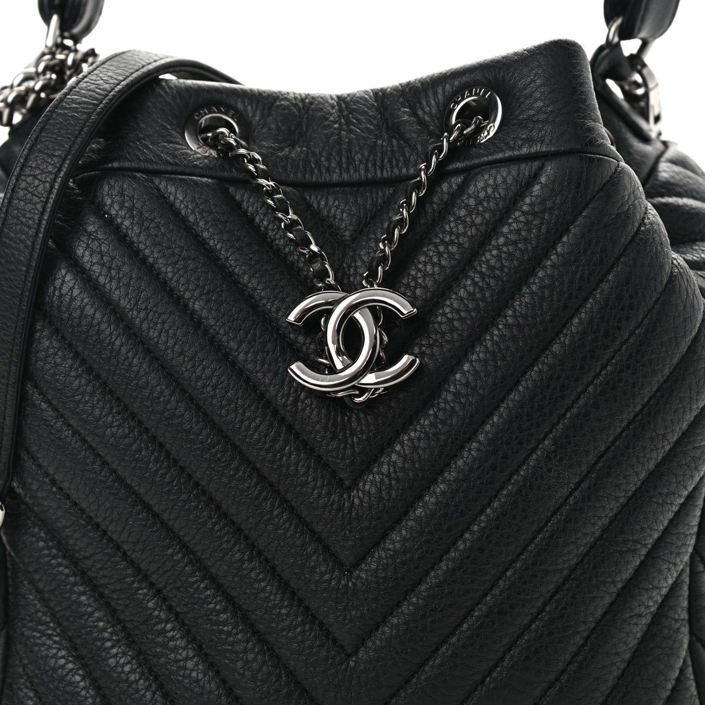Deerskin Chevron Small CC Chain Bucket Drawstring Bag Black