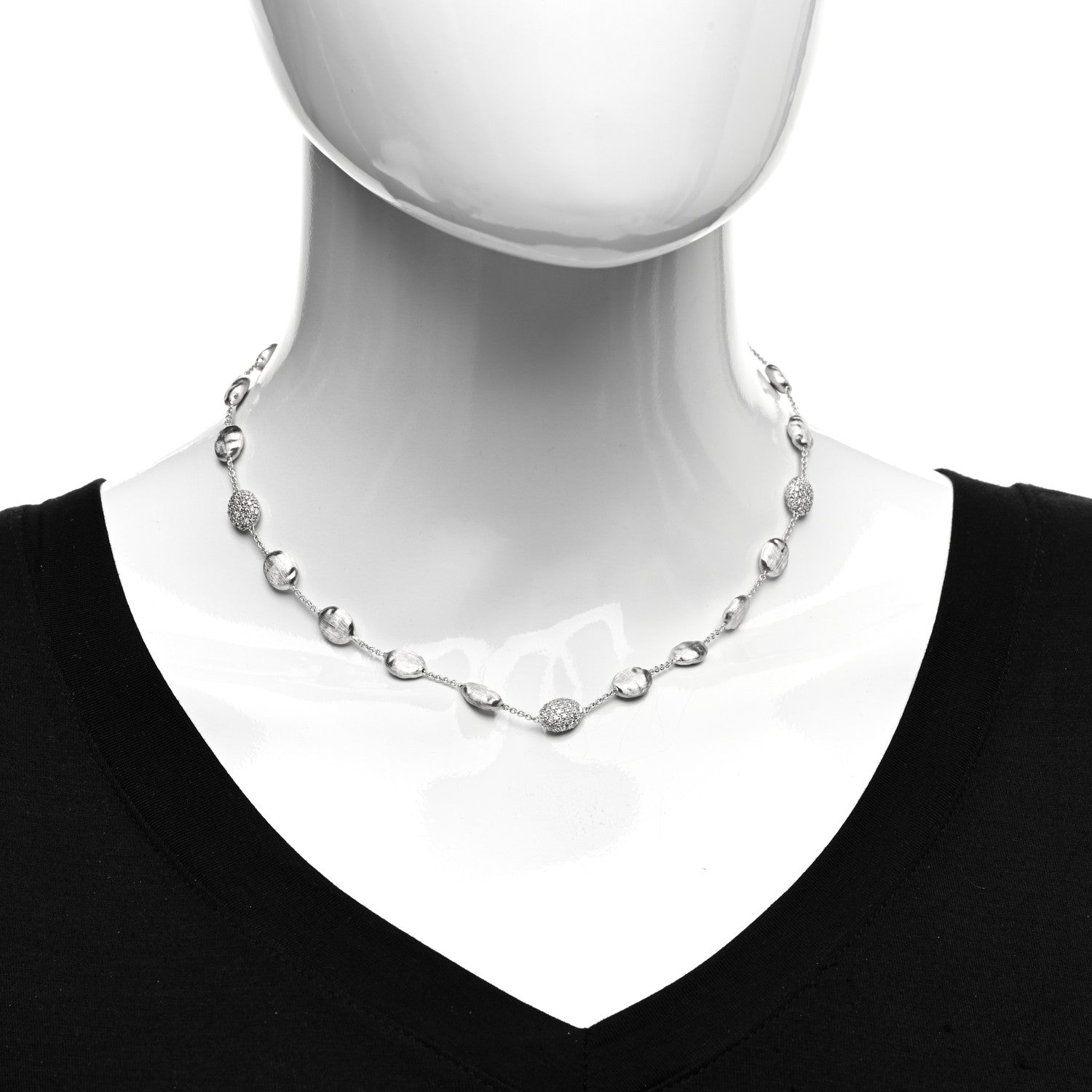 Marco Bicego 18K White Gold Diamond Siviglia Station Necklace 2 of 4