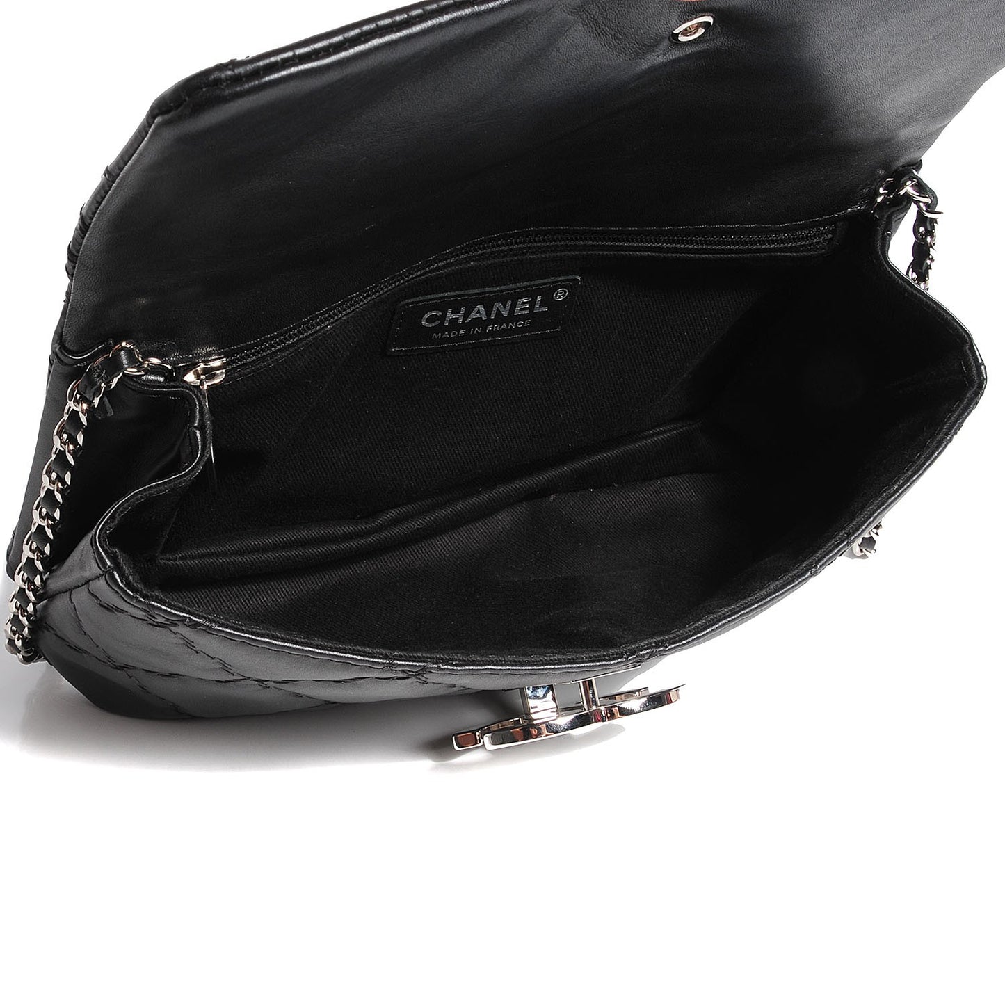 Calfskin Quilted Double Stitch Hamptons Clutch With Chain Black