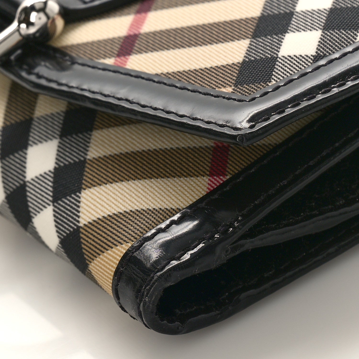 Burberry Patent Nova Check Tri-Fold Wallet Black 9 of 9