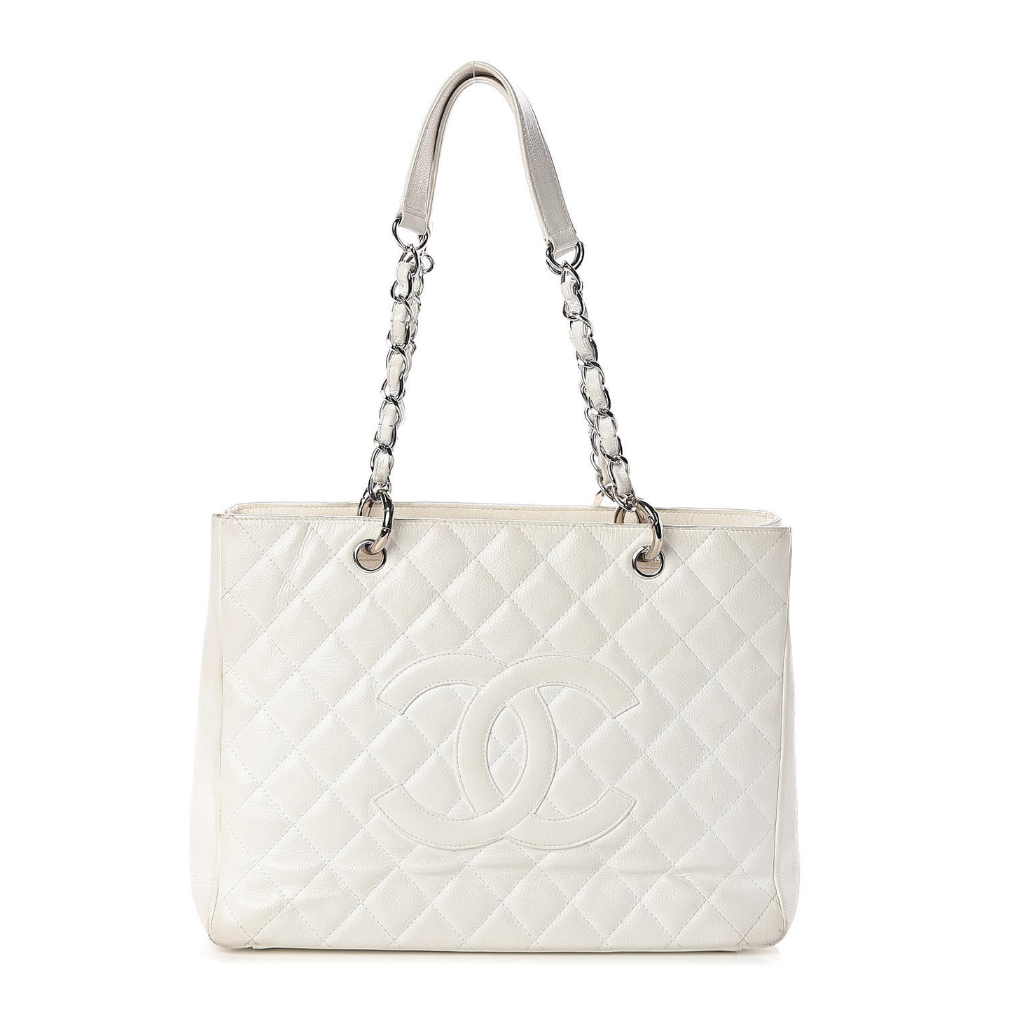 Caviar Quilted Grand Shopping Tote GST White