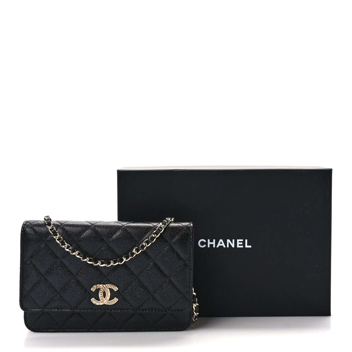 Caviar Quilted Chain CC Wallet On Chain WOC Black