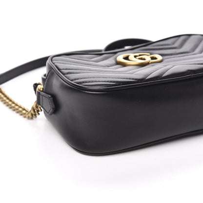 Gucci Calfskin Matelasse Small GG Marmont Chain Shoulder Bag Black 8 of 10