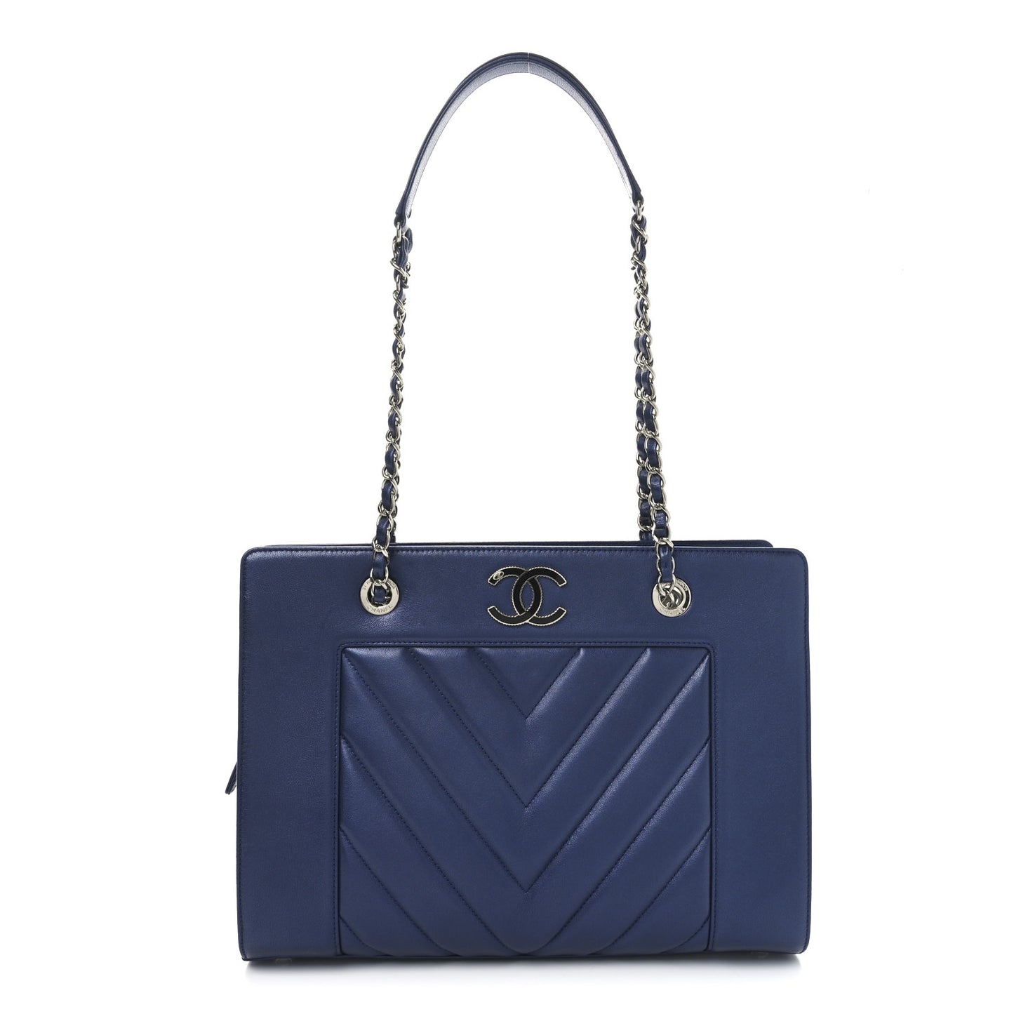 Sheepskin Chevron Quilted Mademoiselle Vintage Shopping Tote Navy