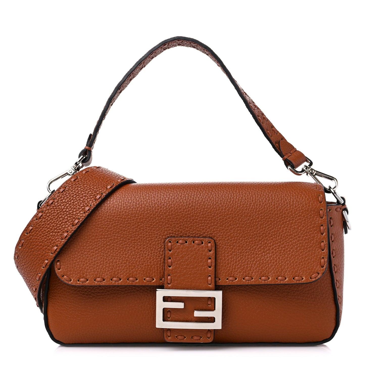 Cuoio Roma Sellerissima Nappa Sintetica Tape Stitch Baguette Brandy
