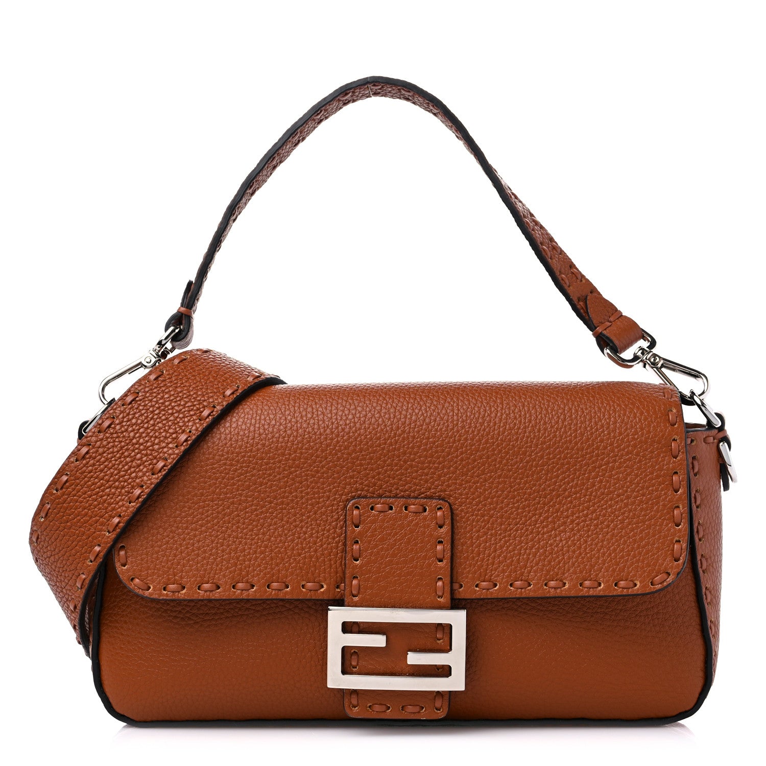 Fendi Cuoio Roma Sellerissima Nappa Sintetica Tape Stitch Baguette Brandy 1 of 9