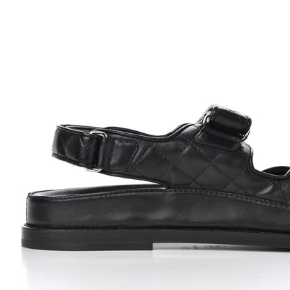Chanel Lambskin Velcro Dad Sandals 38.5 Black 12 of 16