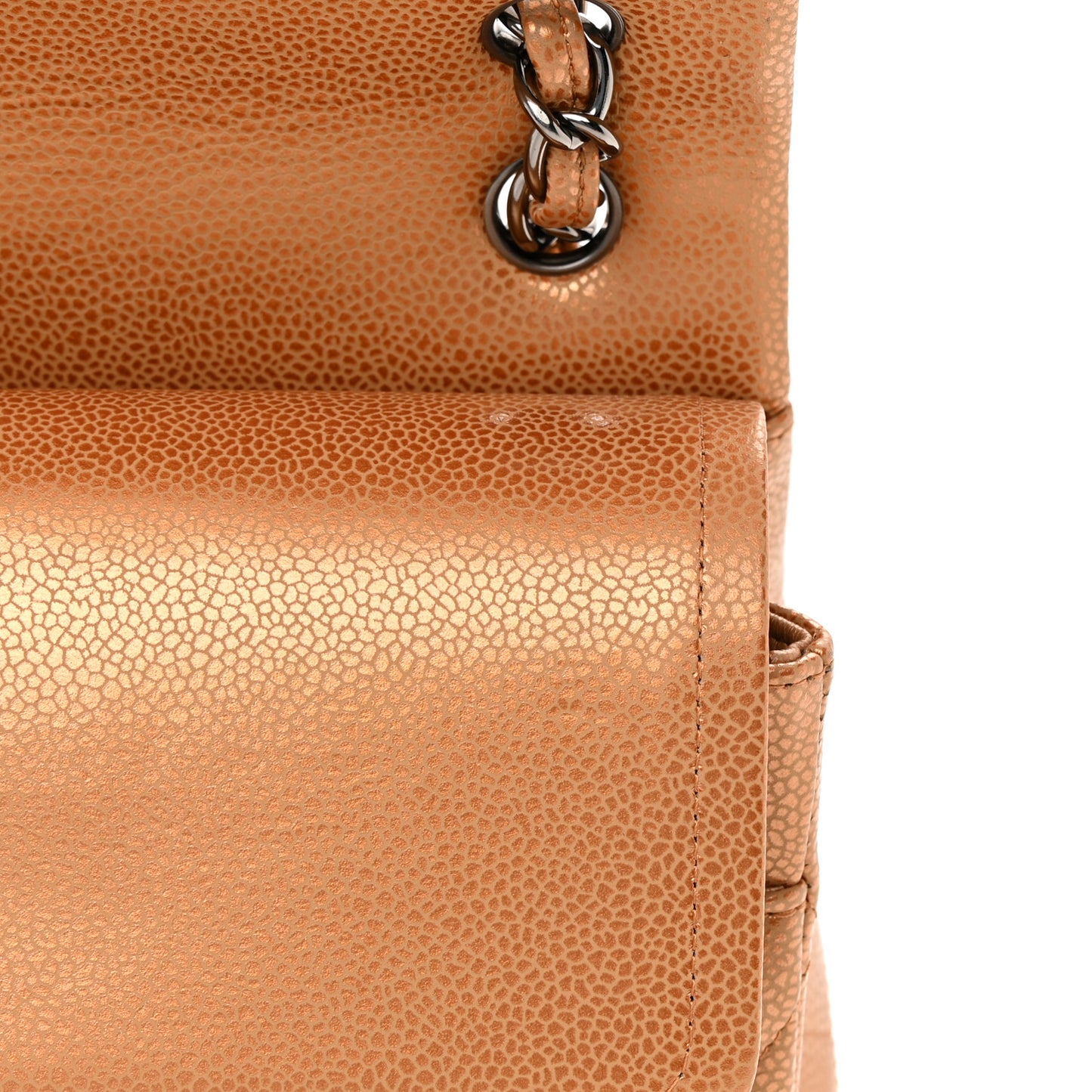 Metallic Caviar Quilted Jumbo Double Flap Copper
