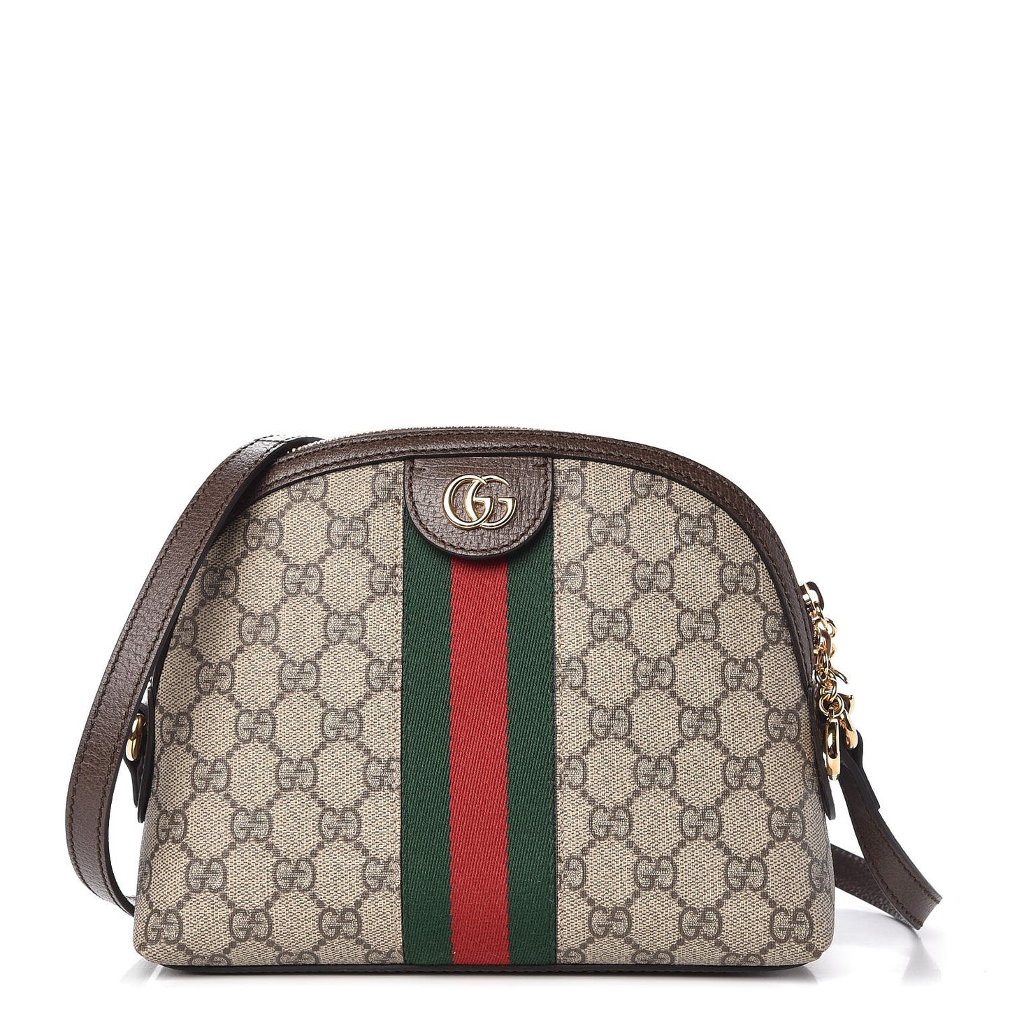 GG Supreme Monogram Textured Dollar Calfskin Web Small Ophidia Dome Shoulder Bag Beige Ebony New Acero