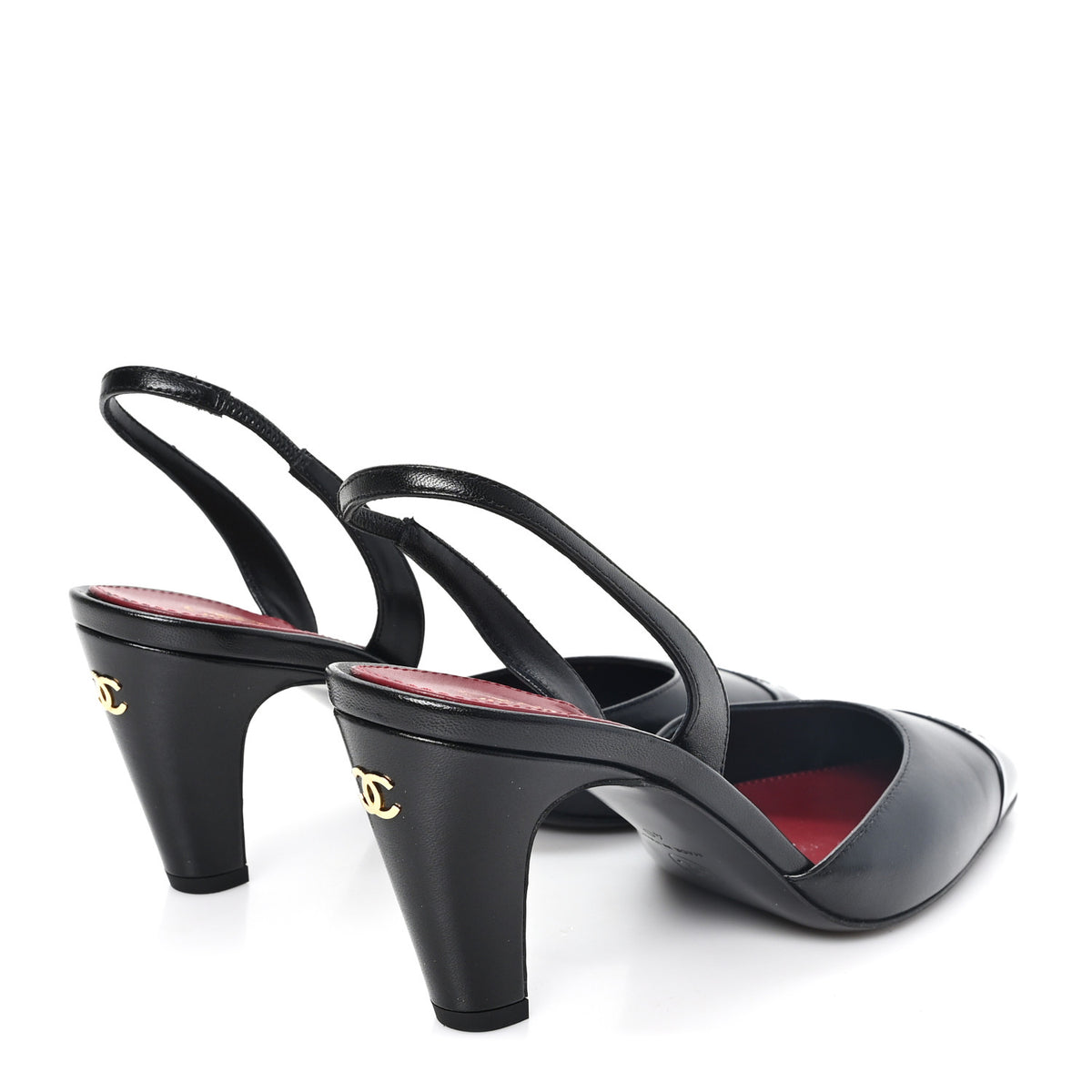 Chanel Lambskin Patent Calfskin Cap Toe CC Slingback Pumps 40 Black 5 of 10