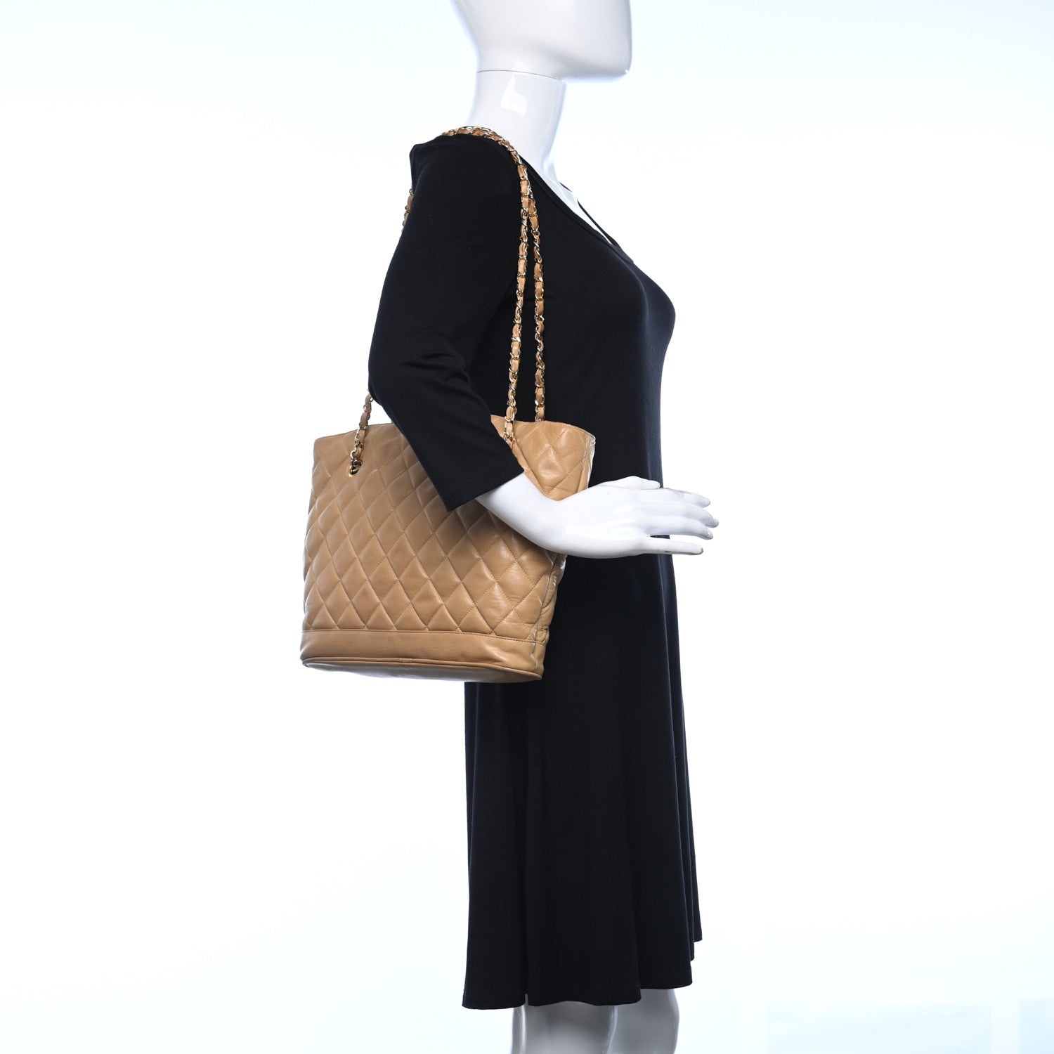 Chanel Lambskin Quilted Shopper Tote Beige 2 of 18