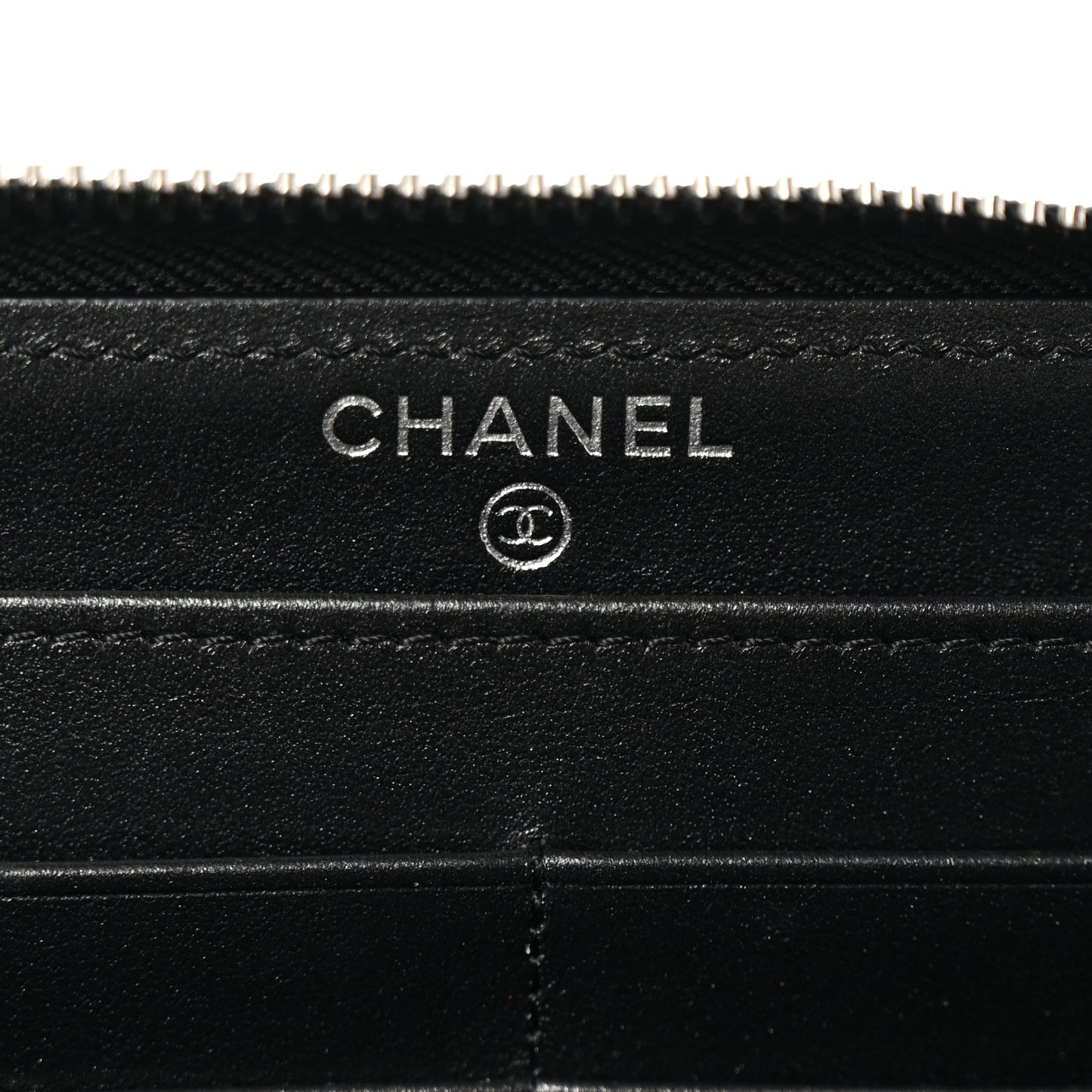 Caviar Sheepskin Chevron Quilted Mademoiselle Vintage Zip Around Wallet Black