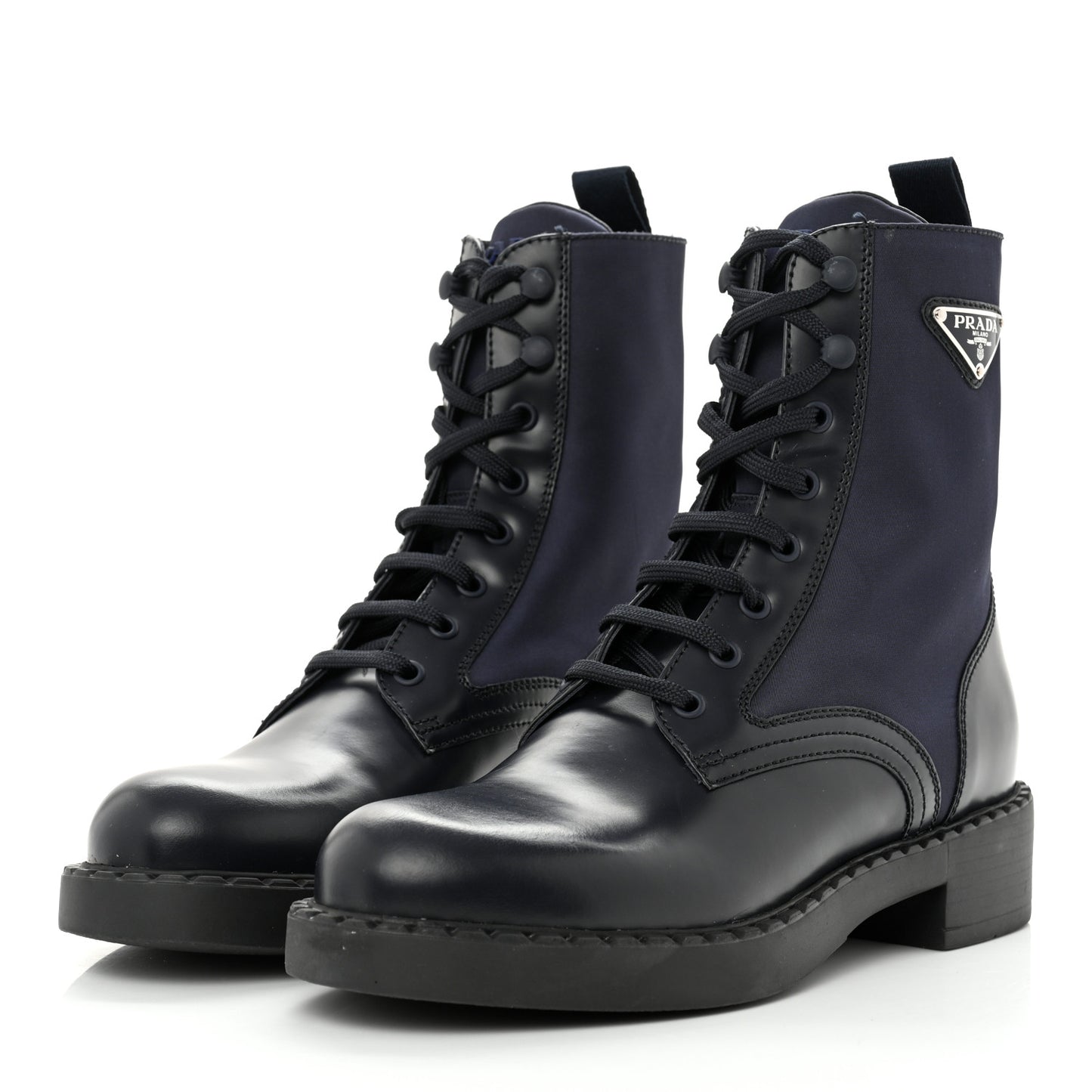Spazzolato Re-Nylon Metal Triangle Logo Womens 50mm Combat Boots 39.5 Bleu