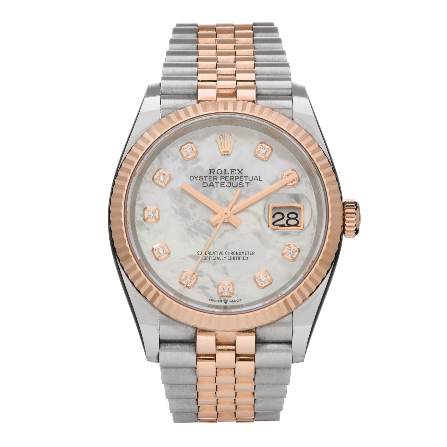 Rolex Stainless Steel 18K Everose Gold Diamond Mother of Pearl 36mm Oyster Perpetual Datejust Watch 126231 1 of 5