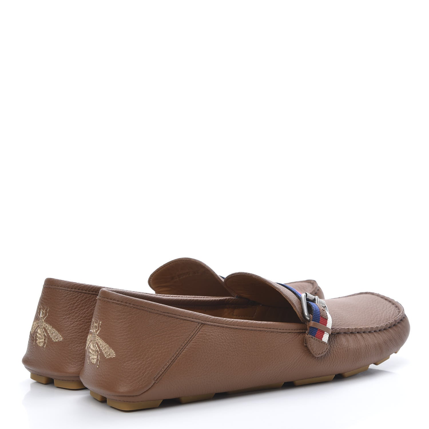 Gucci Calfskin Mens Web Sylvie Web Buckle Driver Loafers 11 Brown 4 of 9