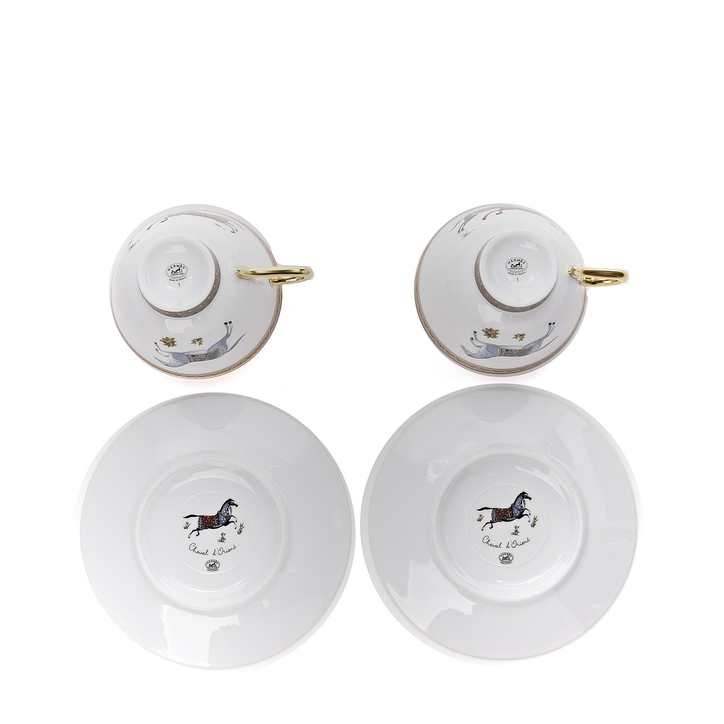 Porcelain Cheval d'Orient Tea Cup and Saucer Set of 2