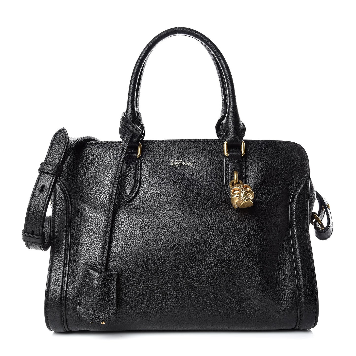 Pebbled Calfskin Small Skull Padlock Zip Around Tote Black