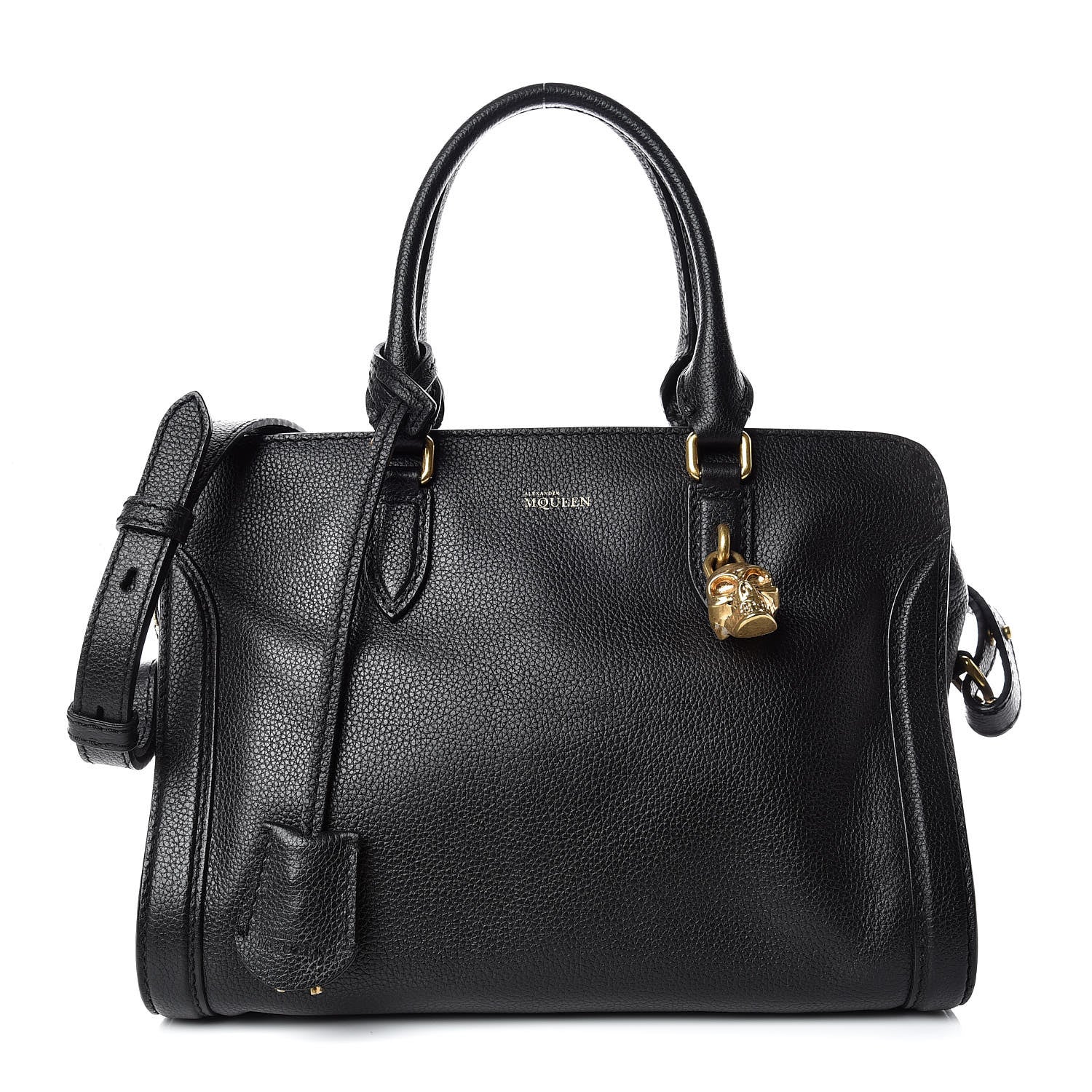 Alexander McQueen Pebbled Calfskin Small Skull Padlock Zip Around Tote Black 1 of 11