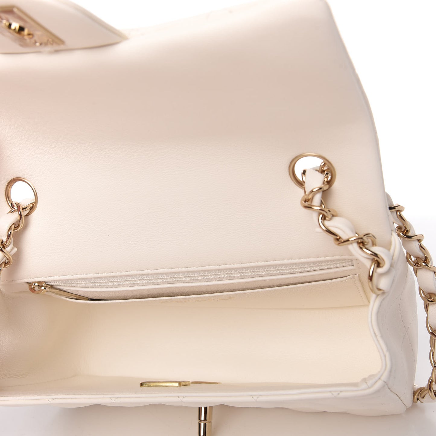 Lambskin Quilted Mini Rectangular Flap White
