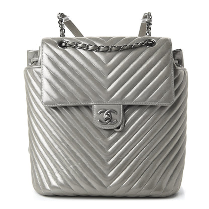 Chanel Metallic Iridescent Calfskin Chevron Quilted Small Urban Spirit Backpack Silver 1 of 9