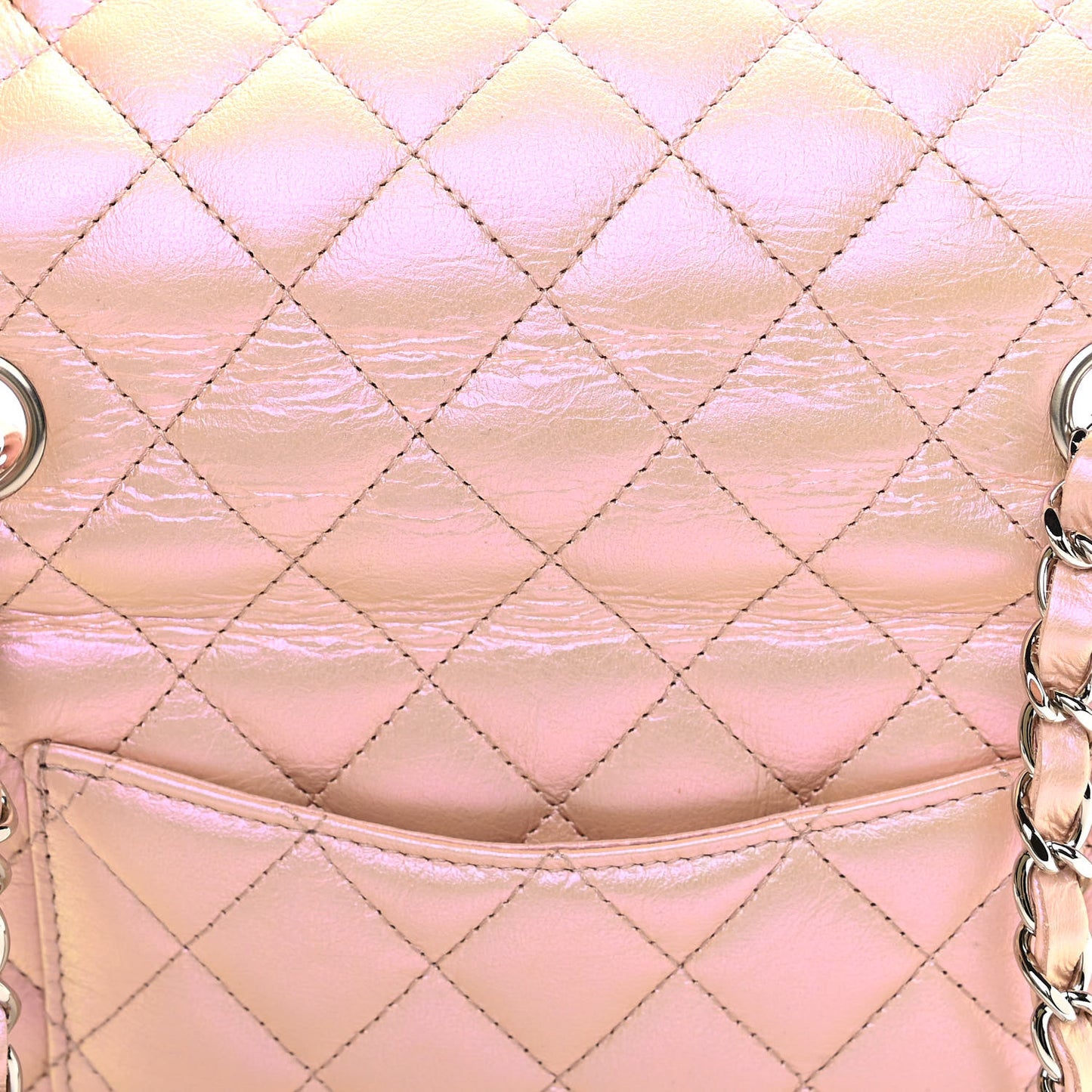 Iridescent Calfskin Quilted Mini Rectangular Flap Pink