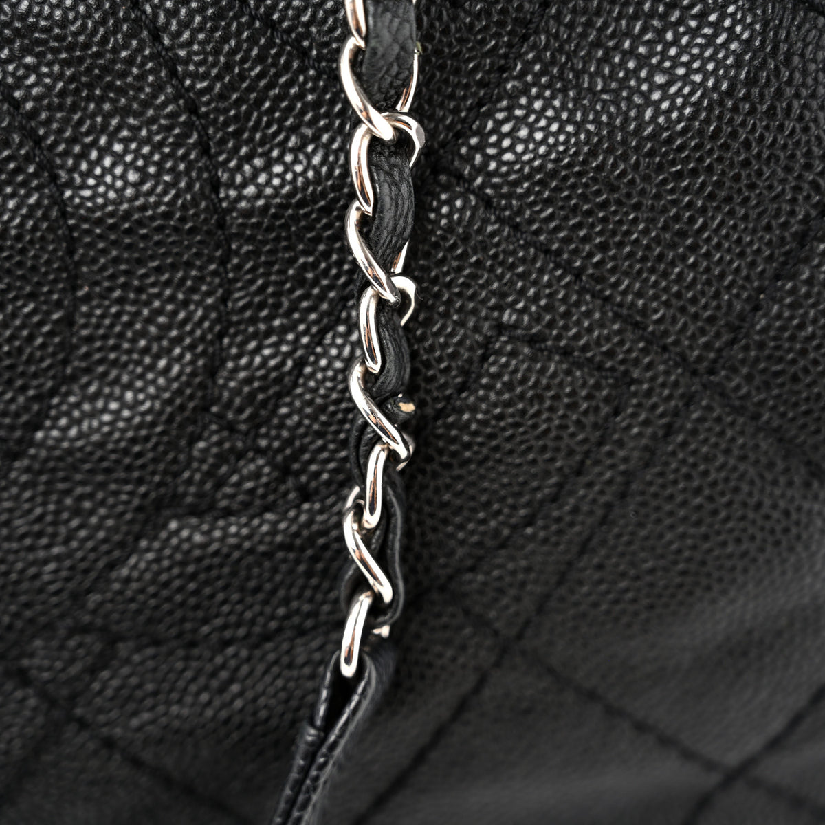 Grained Calfskin Quilted Small Daily Shopping Tote Black